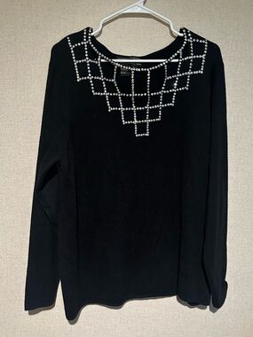 Maurada XL Black Rhinestone Embellished Cutout Neckline Sweater Sparkle